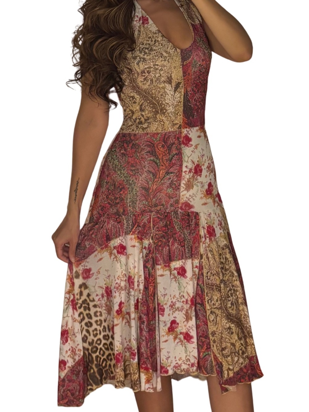 Roberto Cavalli Class Leopard Patchwork Midi Dress